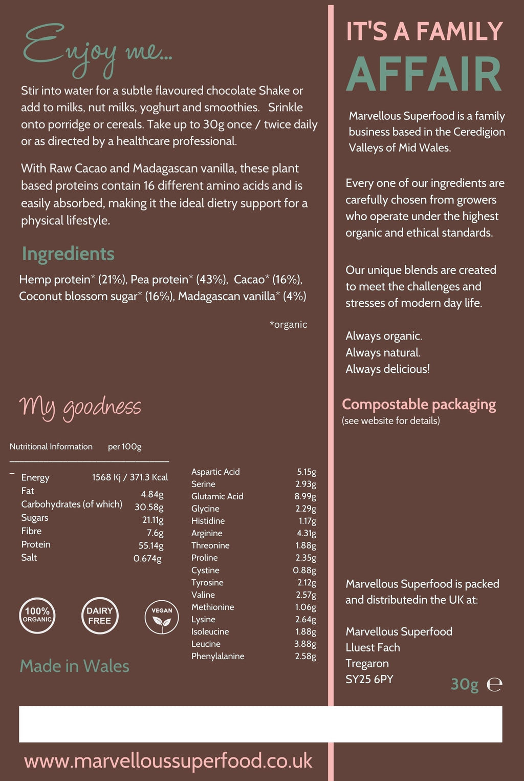 Nutrient pure - Plant-Based Protein Powder with Cacao & Vanilla