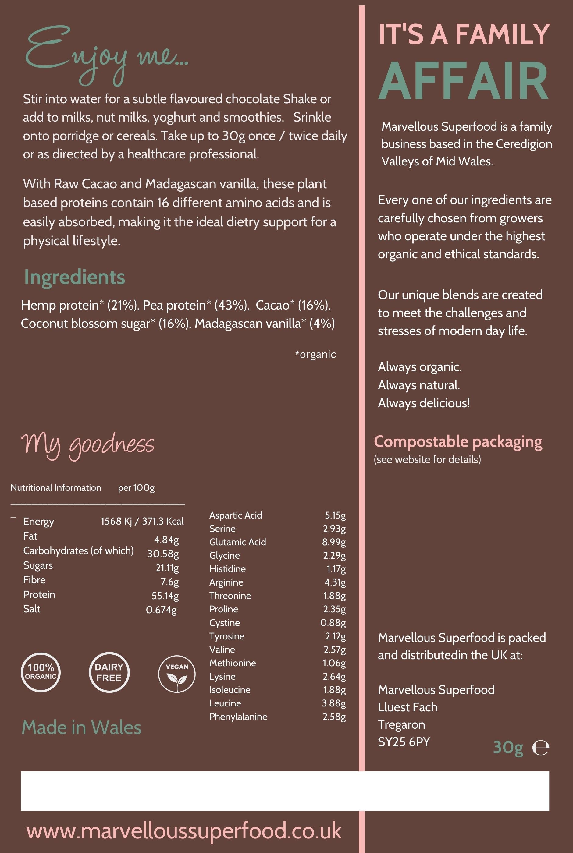 Nutrient pure - Plant-Based Protein Powder with Cacao & Vanilla