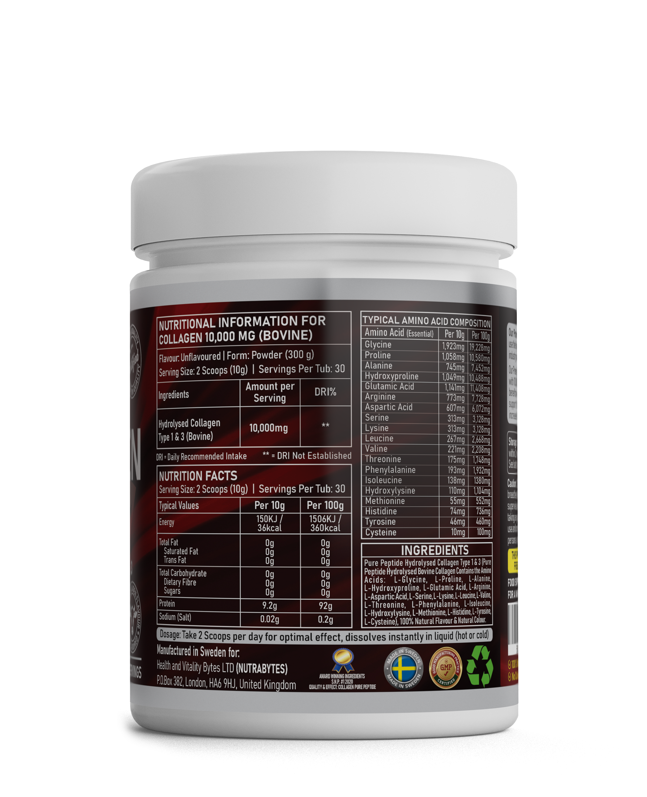 Premium Bovine Collagen Supplement Powder, 10,000 mg Pure Hydrolysed Collagen Peptides, Blended with 19 Amino Acids, Unflavoured Collagen Protein Powder Types 1 and 3, Halal & Kosher