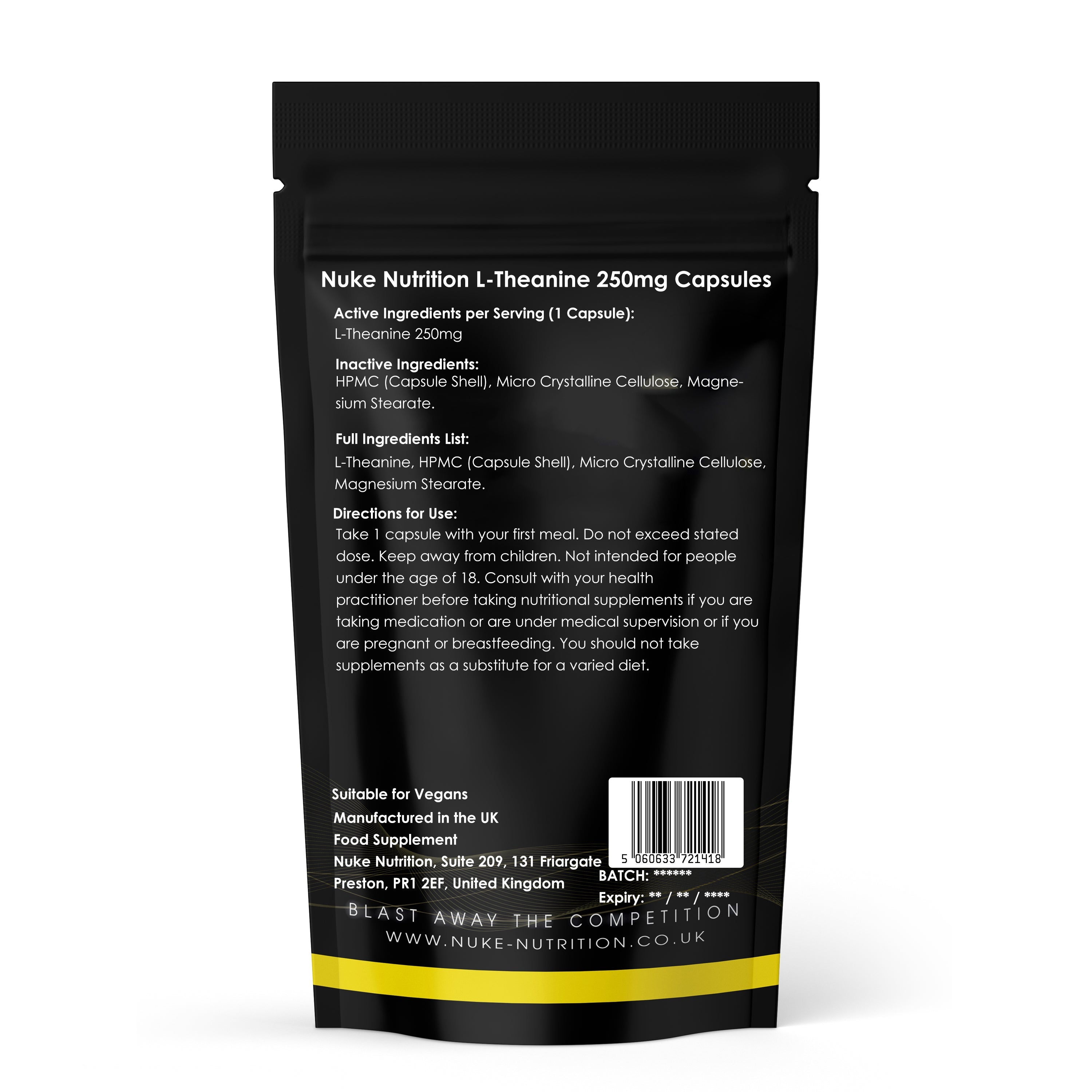 L Theanine 250mg Capsules Stress & Anxiety Relief - Supports Cognitive Function & Focus