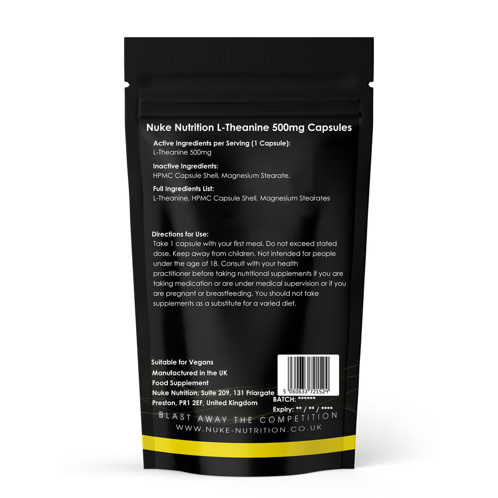 L Theanine 500mg Capsules Max Strength Stress & Anxiety Relief - Supports Cognitive Function & Focus