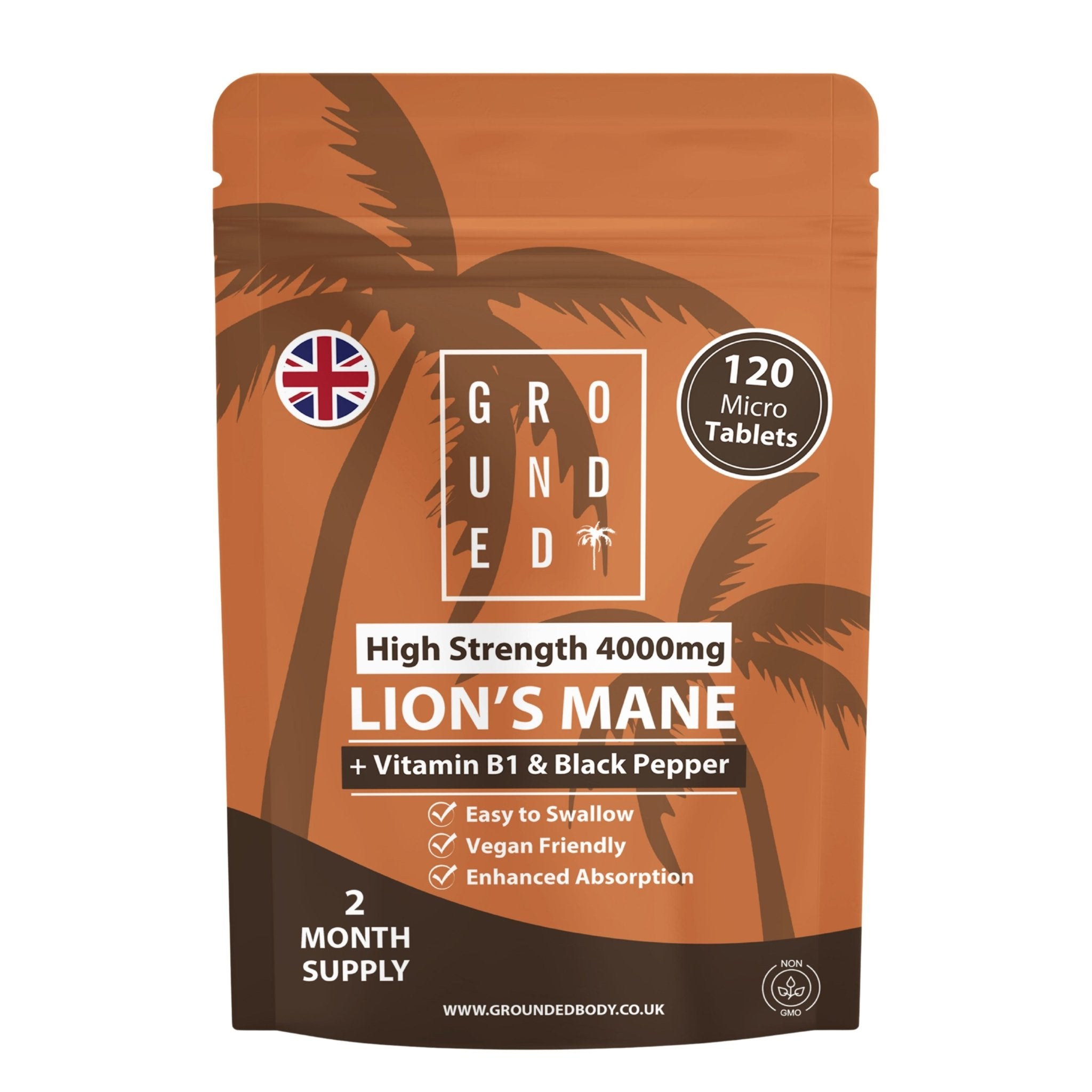 Grounded Lion’s Mane 4000mg Tablets – Natural Brain & Focus Support