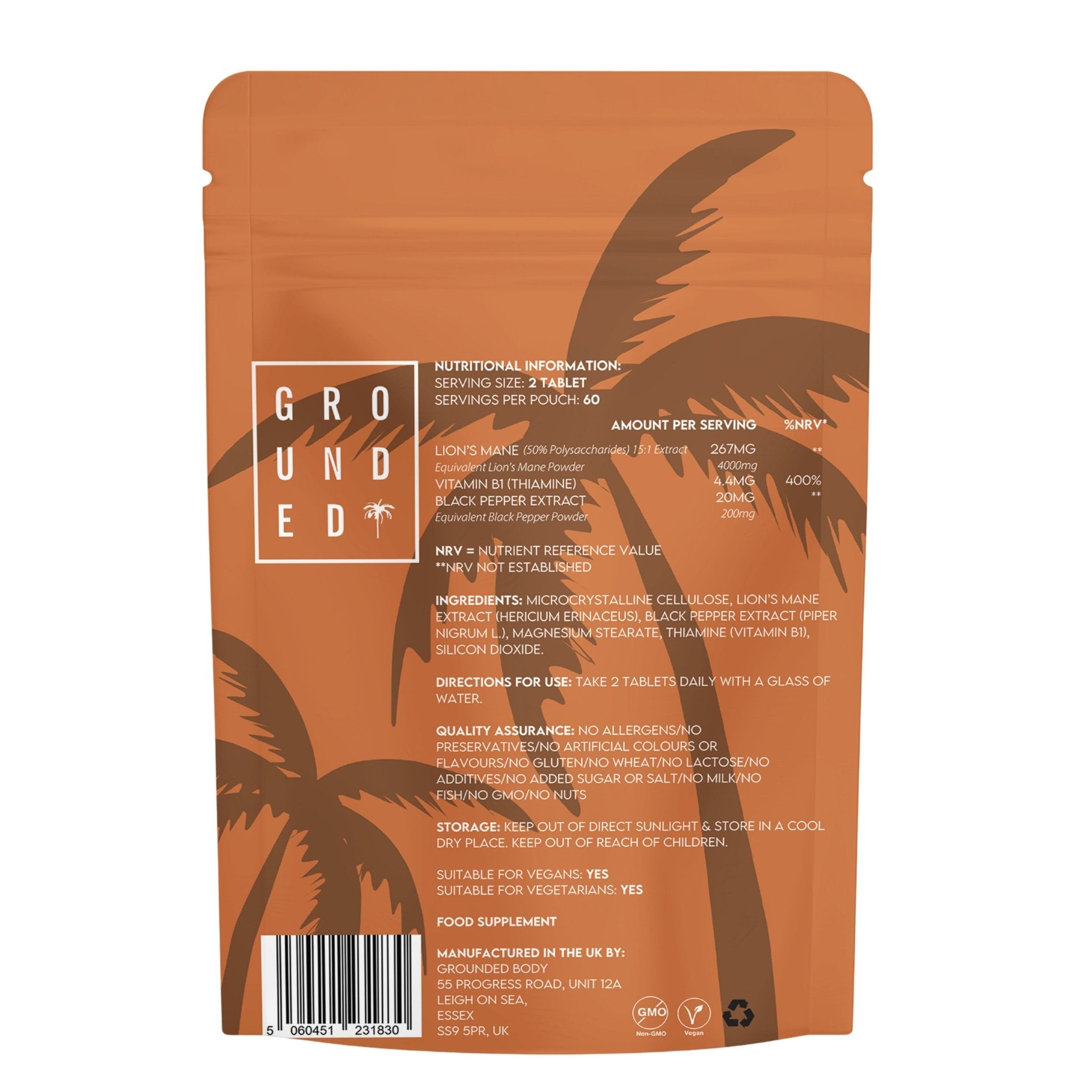 Grounded Lion’s Mane 4000mg Tablets – Natural Brain & Focus Support